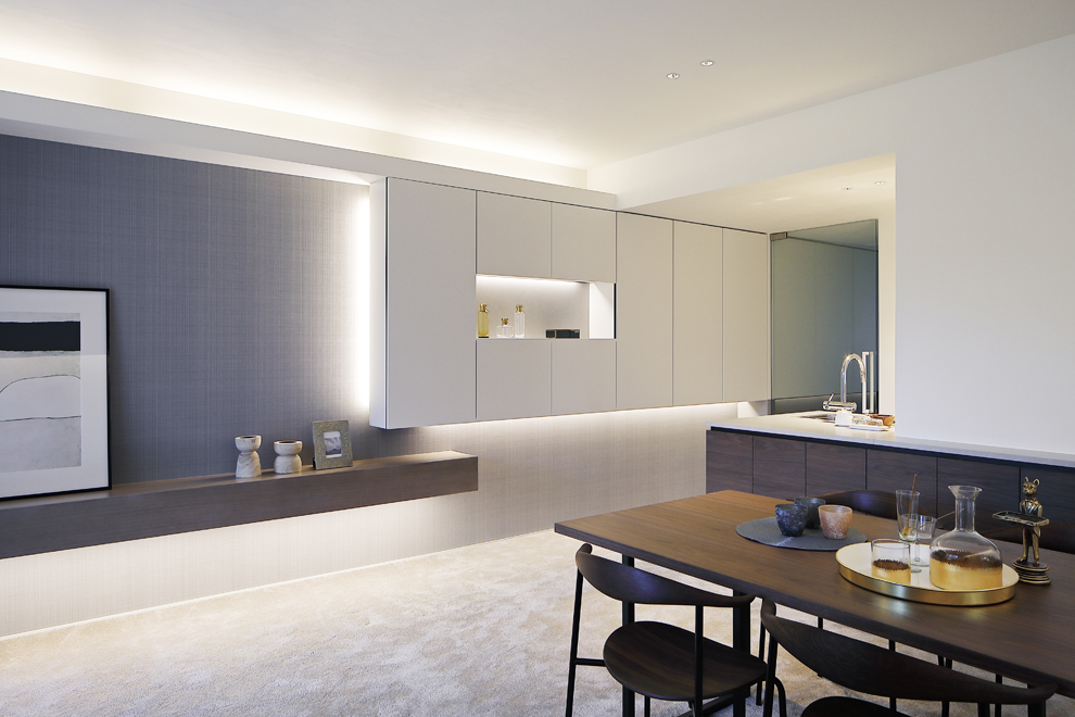 間接照明を施した壁面収納 間接照明を施した壁面収納