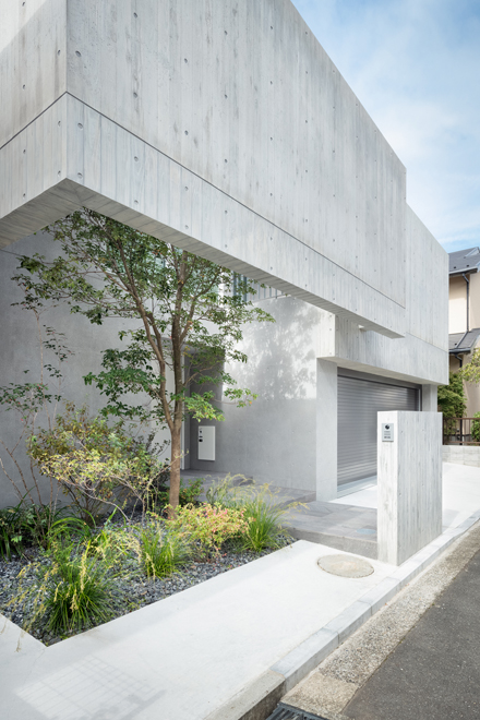 エントランス部分の植栽と張り出した壁 エントランス部分の植栽と張り出した壁